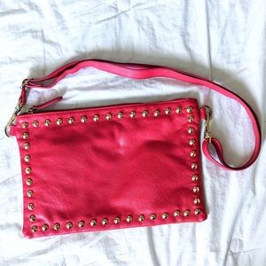 Linea Pelle Pink + Orange Studded Crossbody Purse